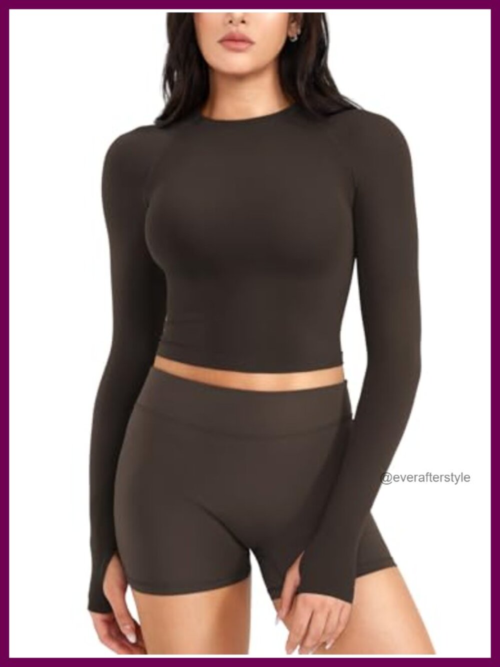Women's Long Sleeve Workout Gym Top Raglan Thumbhole Crew Neck Activewear